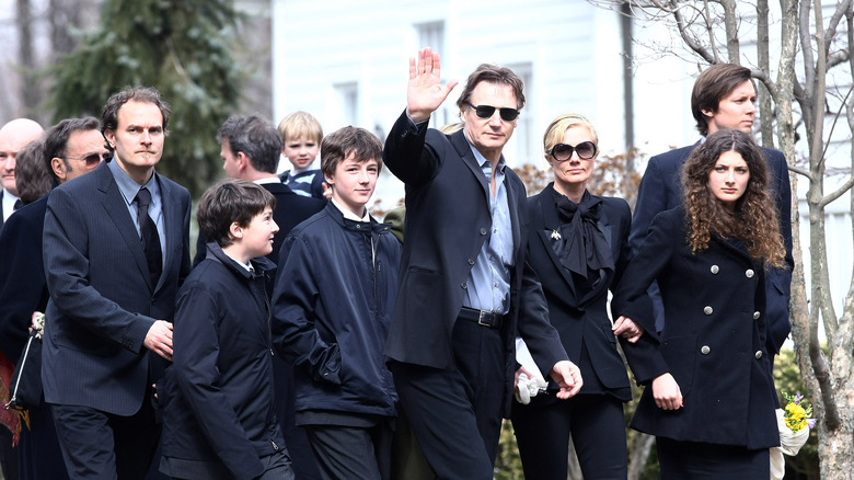 Liam Neeson, his sons, and family at Natasha Richardson's funeral