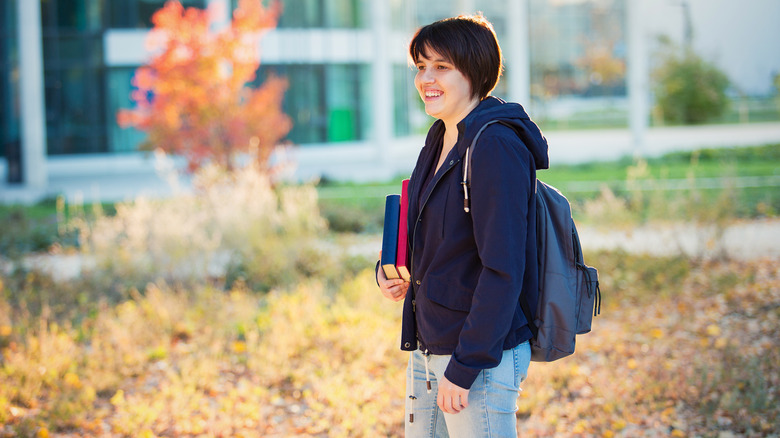 A young woman on a college campus