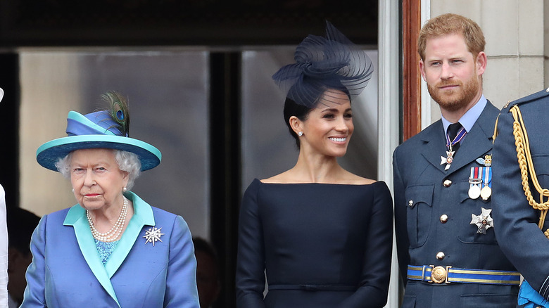 Meghan, Harry, and the Queen attend an official RAF event