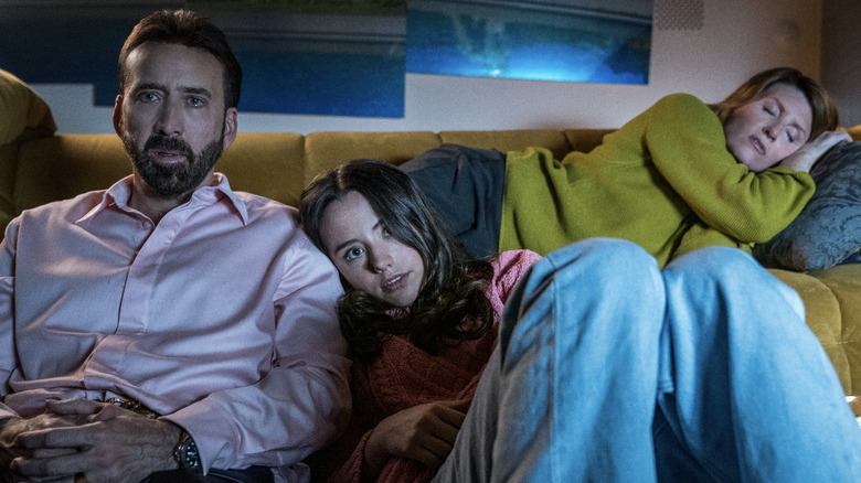 Nicolas Cage, Lily Sheen, Sharon Horgan watching TV