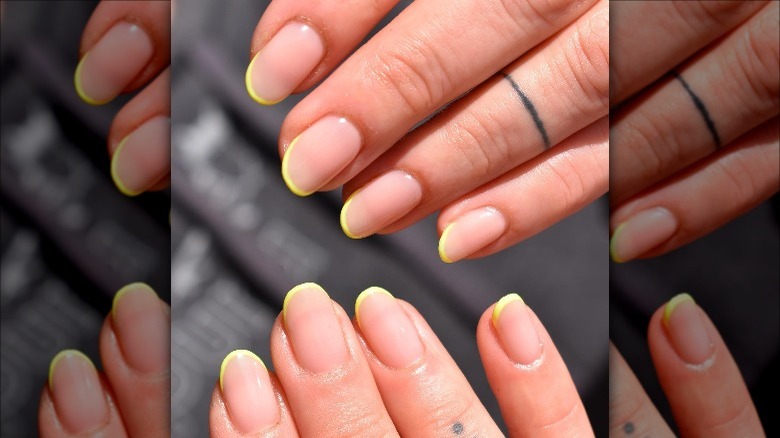 yellow micro french tip manicure