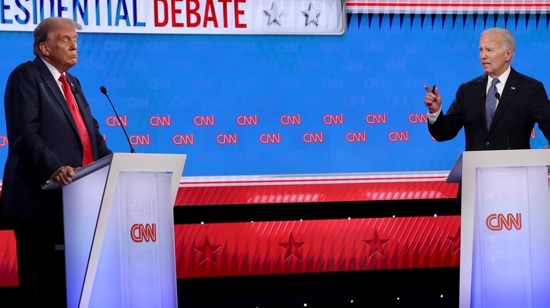 Donald Trump Joe Biden at podiums