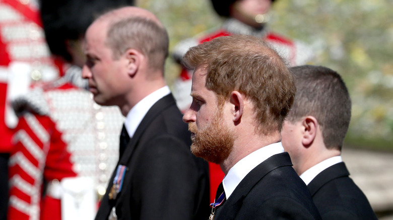 Prince Harry and Prince William attending Prince Philip's funeral