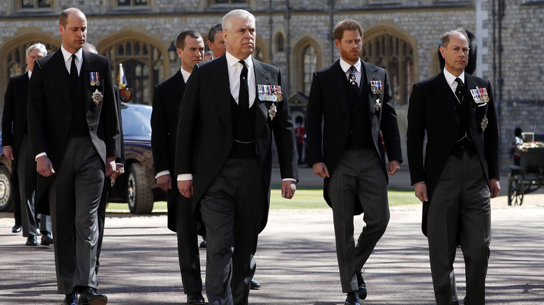 Prince Harry and Prince William attending Prince Philip's funeral