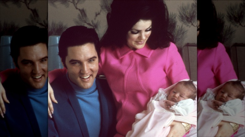 Elvis and Priscilla Presley with Lisa Marie as a baby