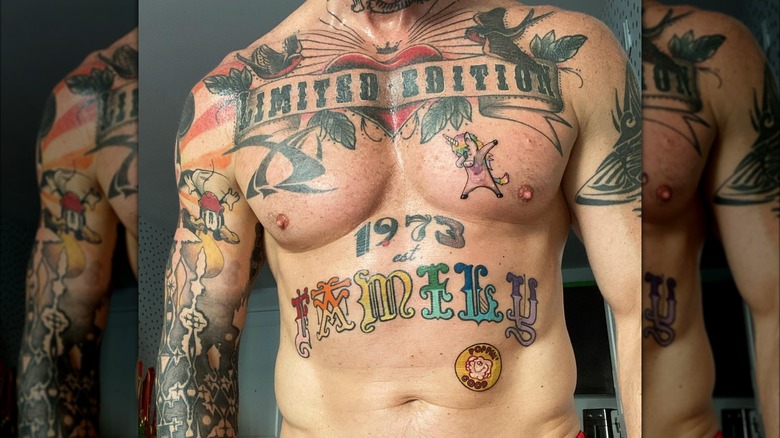 David Bromstad's chest and abdomen tattoos