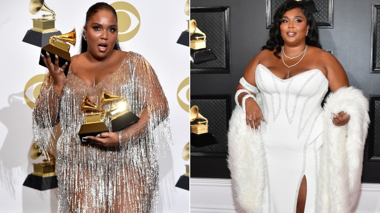 Lizzo posing at the 2020 Grammy Awards