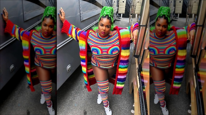 Lizzo posing at the 2018 NYC Pride Parade