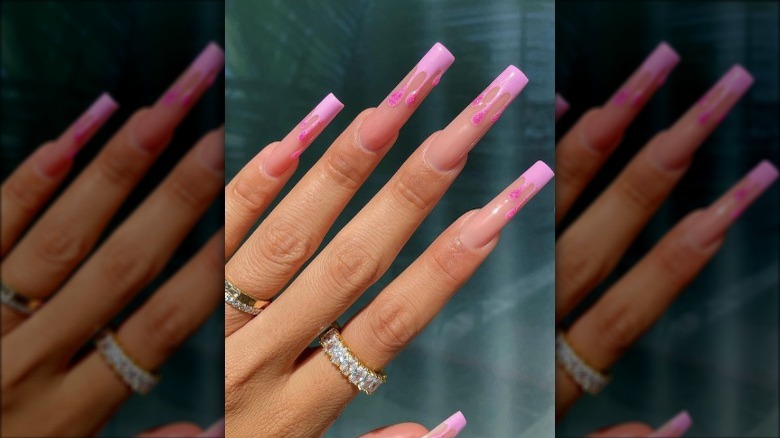 long nails with pink fire art