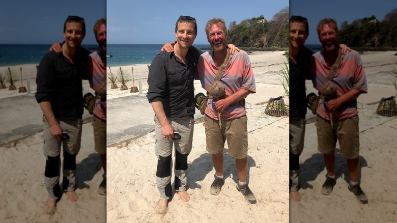 Bear Grylls and Lord Ivar on beach