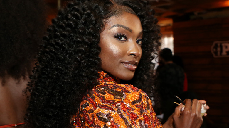 Loren Lott wearing animal print