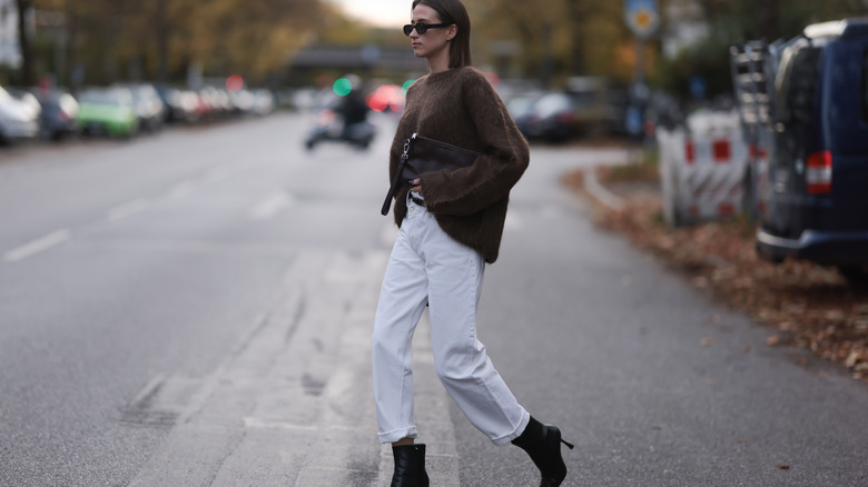 Woman crossing the street