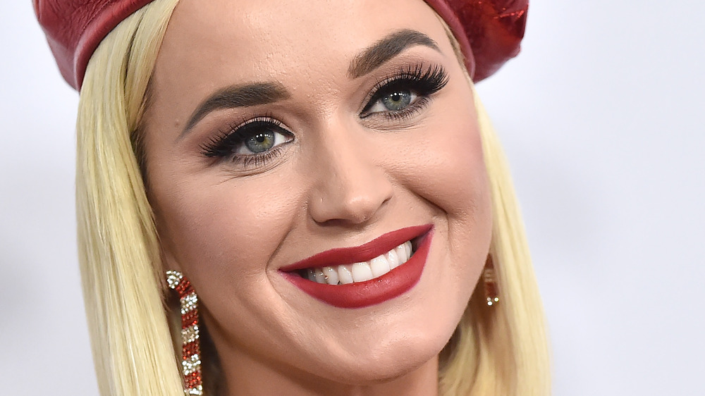 Katy Perry wears red lipstick