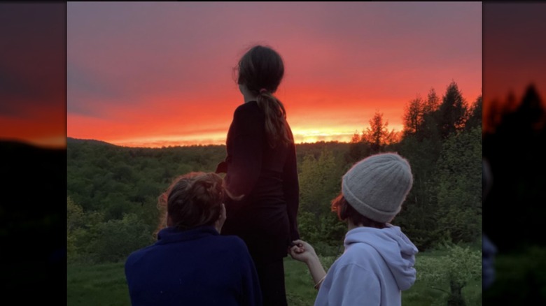 Maggie Gyllenhaal with daughters, outdoors