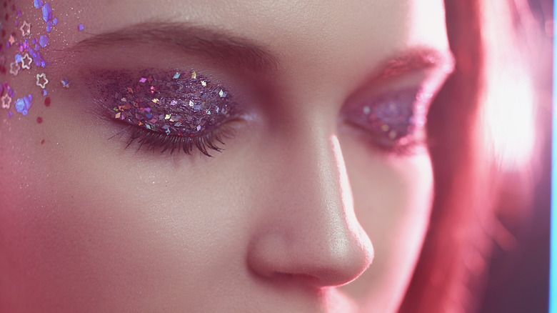 Sparkly eye shadow close-up