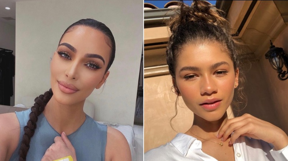 Kim Kardashian in a 2020 selfie; Zendaya in a 2019 selfie 