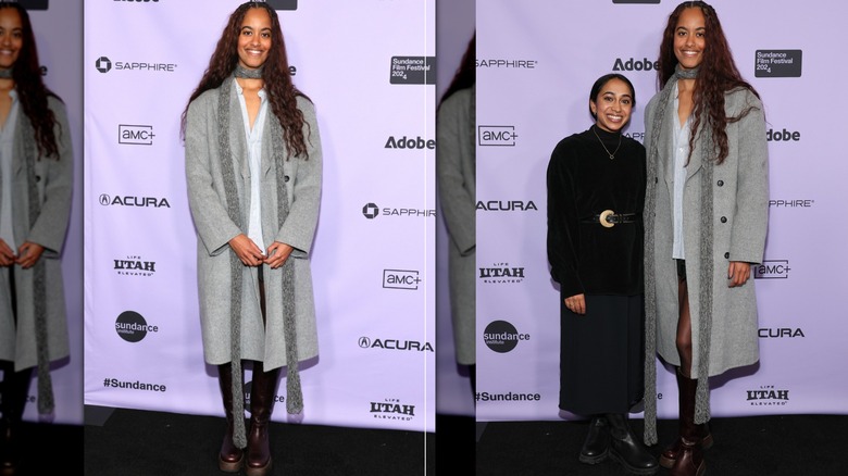 Malia Obama by herself and posing with friend