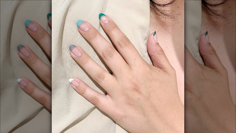 Similar hued multi-color french tip nails