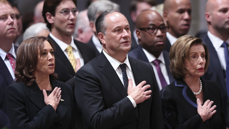 Kamala Harris, Kevin McCarthy, and Nancy Pelosi at the queen's D.C. service