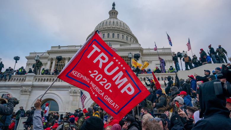 Protesters at Capitol Building January 6 Trump flag