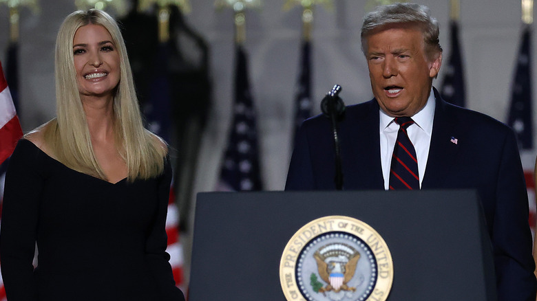 Ivanka Trump next to Donald at presidential podium