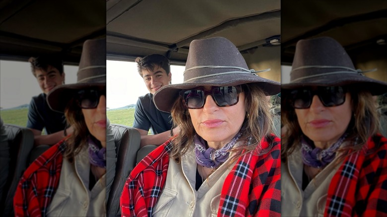 Selfie of Mariska Hargitay and son August in a vehicle