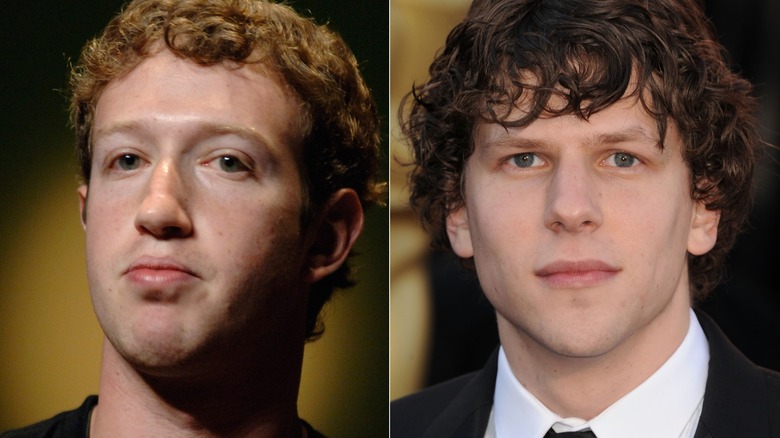 A split image of Mark Zuckerberg in 2010 and The Social Network star Jesse Eisenberg at the Oscars