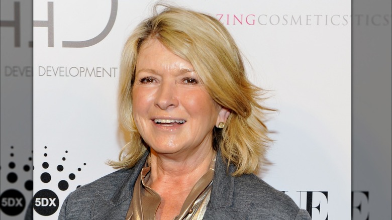 Martha Stewart on a red carpet, blonde hair a little longer than usual, with flippy ends.