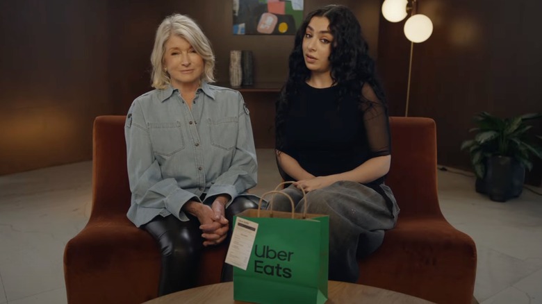 Martha Stewart and Charli XCX on the set of Uber Eat's Super Bowl LIX commericial