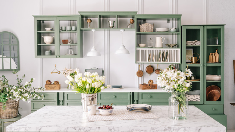 Clean kitchen with marble countertop