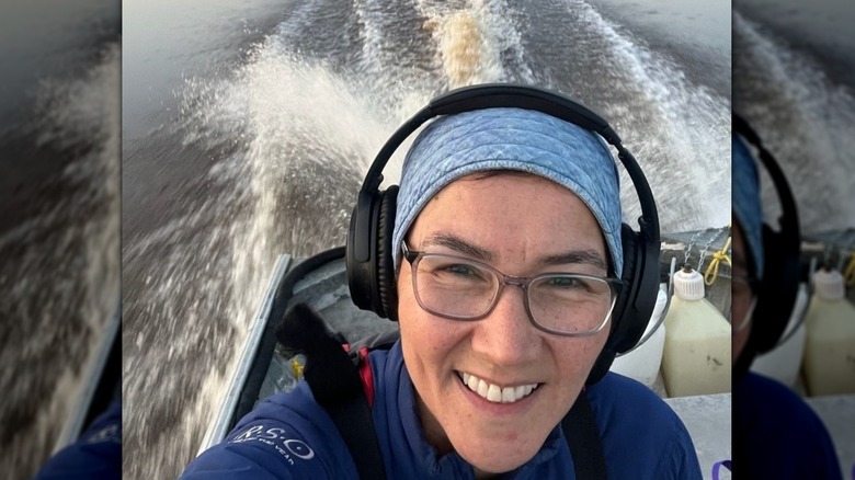 Mary Peltola taking selfie on boat