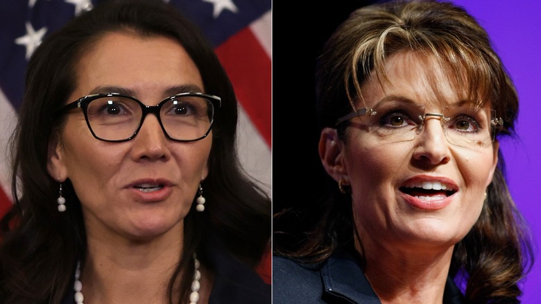 Split image of Mary Peltola and Sarah Palin