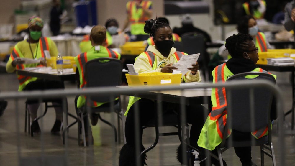 Election workers counting ballots