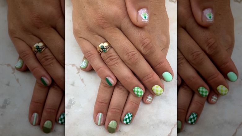 Checkerboard matcha latte nails