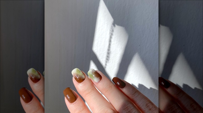 Matcha latte nails with brown incorporated