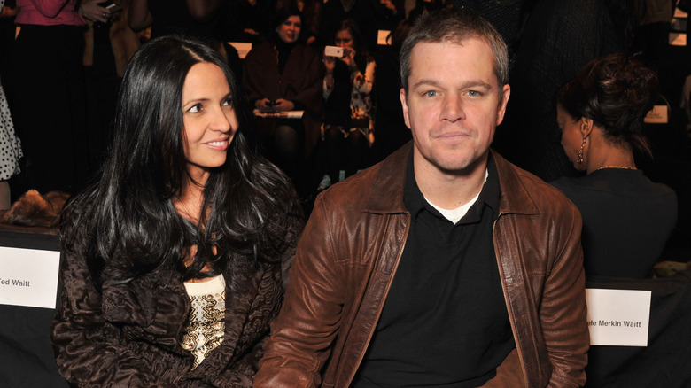 Luciana Barroso and Matt Damon sitting together