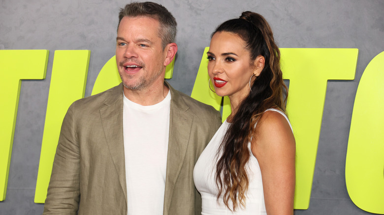 Luciana Barroso and Matt Damon attend "The Instigators" premiere 