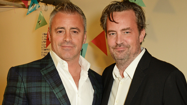 Matt LeBlanc (L) and Matthew Perry (R) at The Playhouse Theatre on April 30, 2016