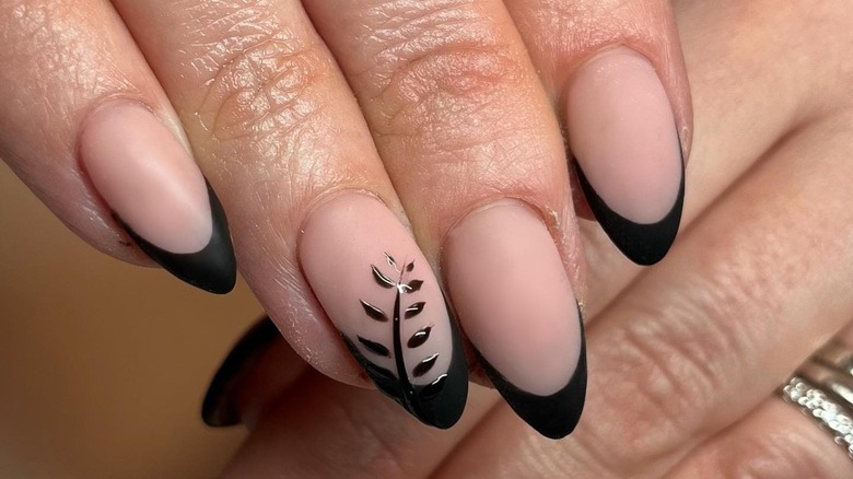 Matte black French manicure