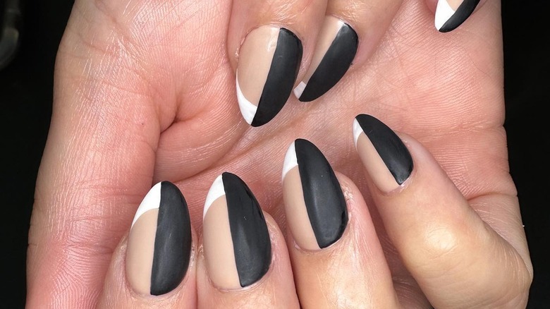 Nails with black and French manicure split