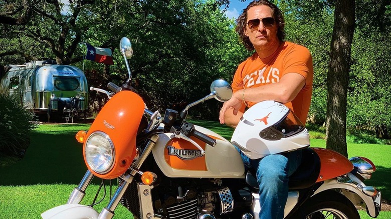 Matthew McConaughey sitting on motorcycle