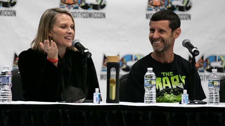 Vinessa Shaw and Omri Katz speaking at a convention 