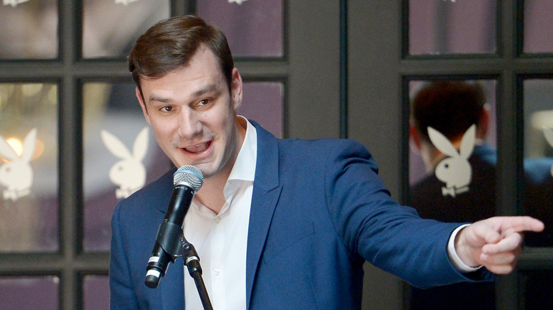 Cooper Hefner addresses the crowd at Playboy's 2018 Playmate of the Year Celebration