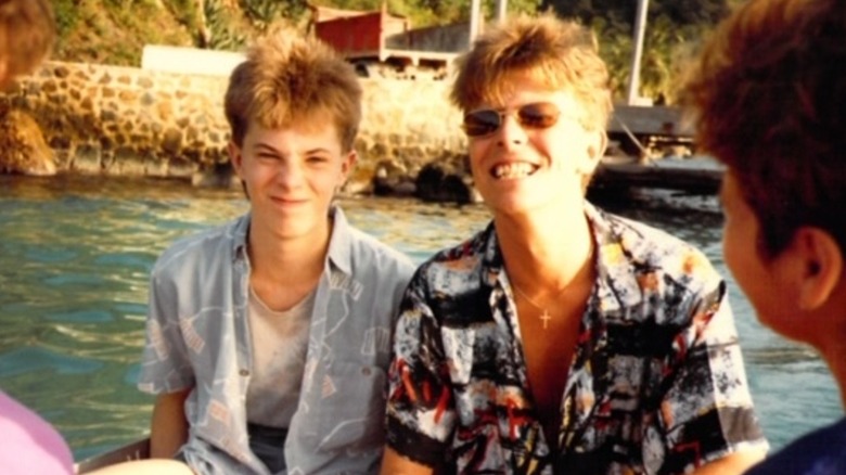 Duncan Jones and David Bowie smiling 