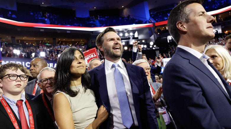 Usha Vance smiles with husband JD Vance