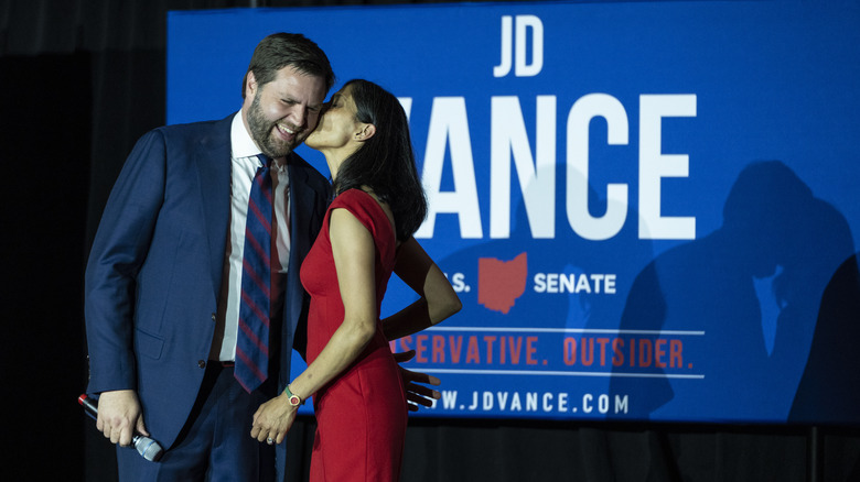 Usha Vance kisses husband J.D. Vance on the cheek