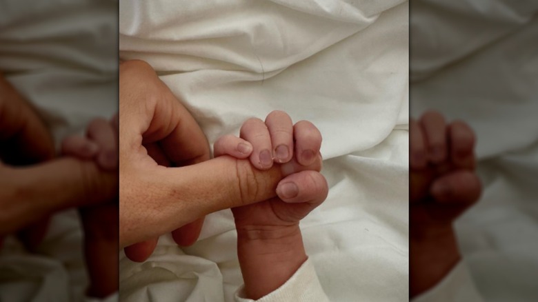 Newborn Hazel Bee Schreiber's hand