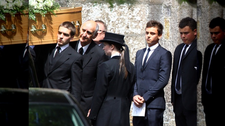 Tom Daley attending his father's funeral 