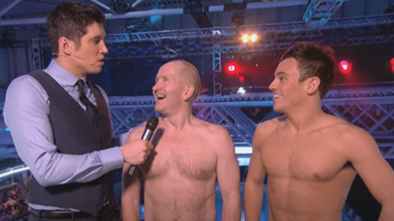  Vernon Kay, Eddie The Eagle, and Tom Daley on diving board