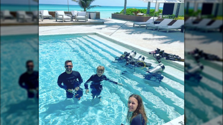 Charlotte and Lincoln Baeumler in pool